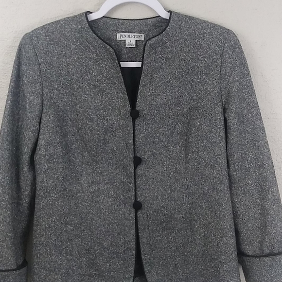 Pendleton Vintage Gray Wool Silk Blend Marble V-Neck Three Button Front Blazer - Picture 2 of 10